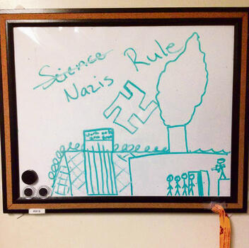 The drawings on the door of Dave’s room