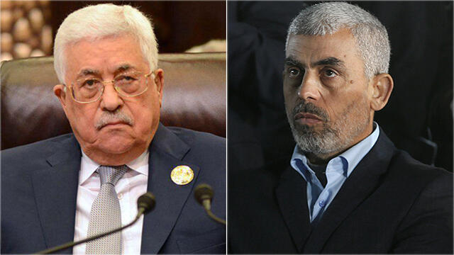 PA President Mahmoud Abbas (L) and Hamas leader Yahya Sinwar