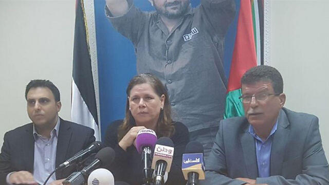 Fadwa Barghouti at the press conference in Ramallah
