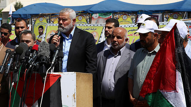 Hamas Head Ismail Haniyeh speaking at a support rally (Photo: AP)