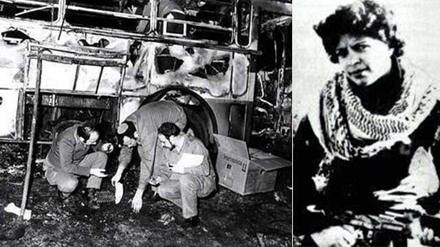 Dalal Mughrabi (R) and the aftermath of the attack (L)