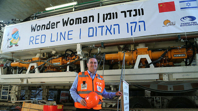 Yisrael Katz at the Wonder Woman naming ceremony (Photo: Zvika Tishler)