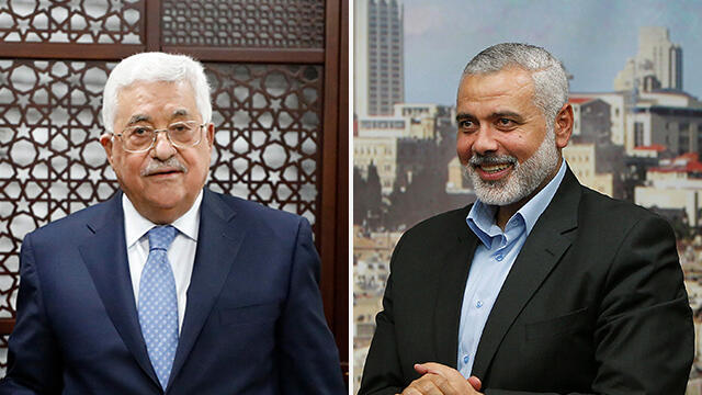Mahmoud Abbas (L) and Ismail Heniyeh (Photo: Reuters, AFP)