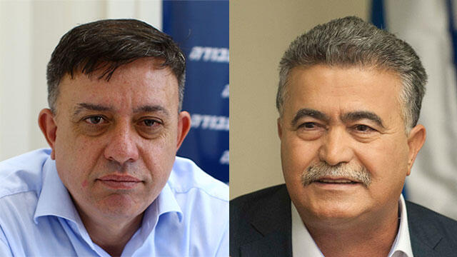 Amir Peretz (R) and Avi Gabbay (Photo: Yoav Dudkevitch and Abigail Uzi)