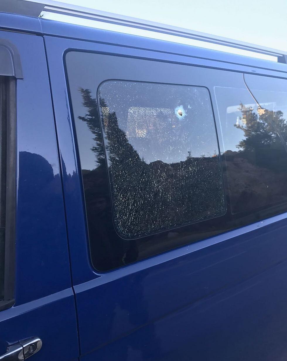 The car hit during the drive-by shooting (צילום: דובר צה"ל) The car hit during the drive-by shooting