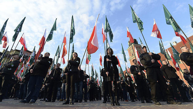 Members of the far-right group, the National-Radical Camp, marking the 83rd anniversary of their organization (Photo: AP)