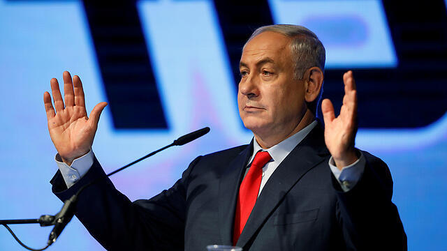 Prime Minister Netanyahu at his support rally (Photo: Reuters)
