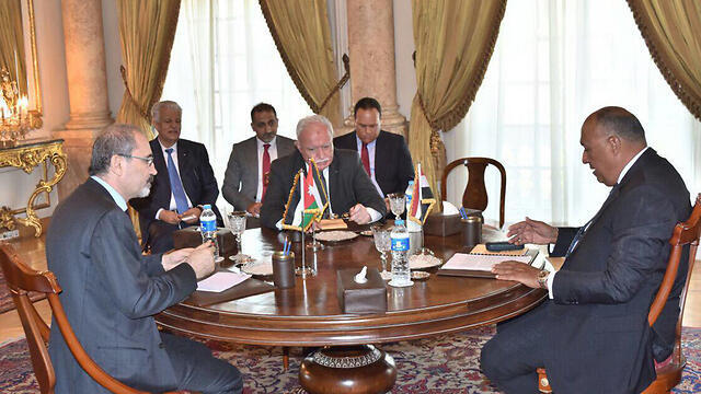 L to R: Jordanian FM Ayman al-Safadi, Palestinian FM Riyad al-Maliki and Egyptian FM Sameh Shoukrynullnull L to R: Jordanian FM Ayman al-Safadi, Palestinian FM Riyad al-Maliki and Egyptian FM Sameh Shoukry