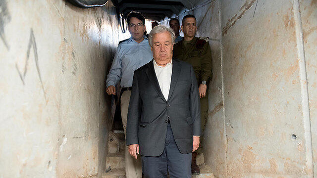 UN Secretary-General Antonio Guterres inside a tunnel on the Gaza border (Photo: IDF Spokesperson's Unit)