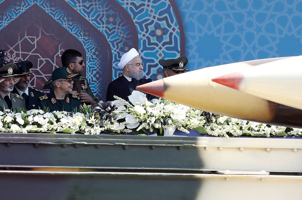 Iranian President Hassan Rouhani at a Revolutionary Guards parade 