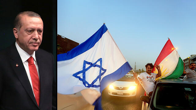 Turkish President Erdogan and Israeli flags at Kurdish celebrations (Photos: Reuters, MCT) (צילום: MCT, רויטרס) Turkish President Erdogan and Israeli flags at Kurdish celebrations (Photos: Reuters, MCT)