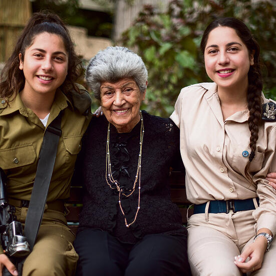 Three generations of fighters: Yocheved Ben-Shmuel and her two granddaughters, Coral (L) and Noanullnull Three generations of fighters: Yocheved Ben-Shmuel and her two granddaughters, Coral (L) and Noa