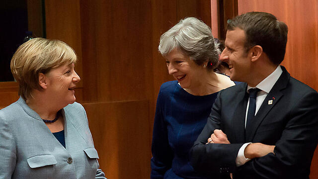 L to R: Angela Merkel, Theresa May and Emmanuel Macron, at the UN