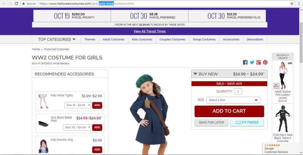 American version labelled as 'WW2 Costume for Girls'