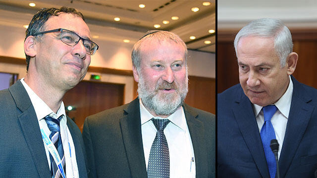 State Prosecutor Shay Nitzan (L), AG Avicha Mandelblit (C) and PM Netanyahu