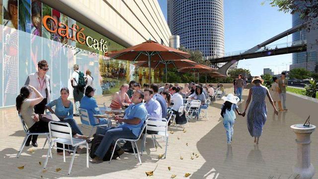 Так будет выглядеть площадка перед башней. Фото: Моше Цур (קרדיט: משרד משה צור אדריכלים.) Так будет выглядеть площадка перед башней. Фото: Моше Цур