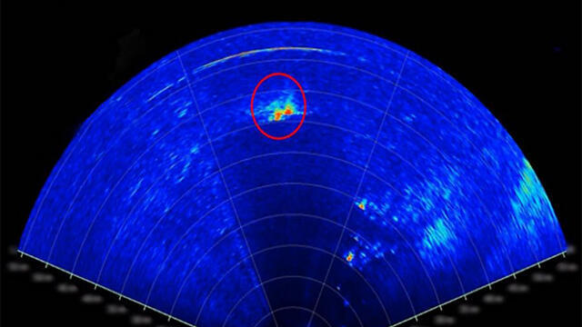 The sonar's display, seen here detecting possible hostile targets
