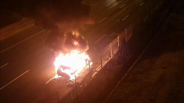 The car on fire on the Ayalon Highwaynullnull The car on fire on the Ayalon Highway