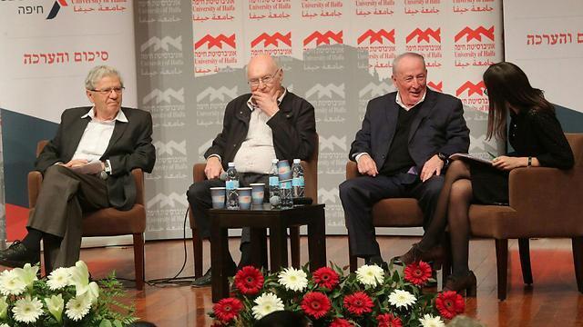 L-R: former chief justice Barak and former attorneys general Zamir and Weinstein