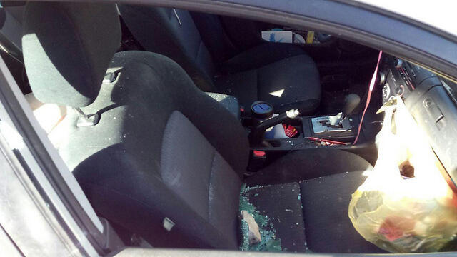 The inside of the car hit by rocks in Gush Etzion