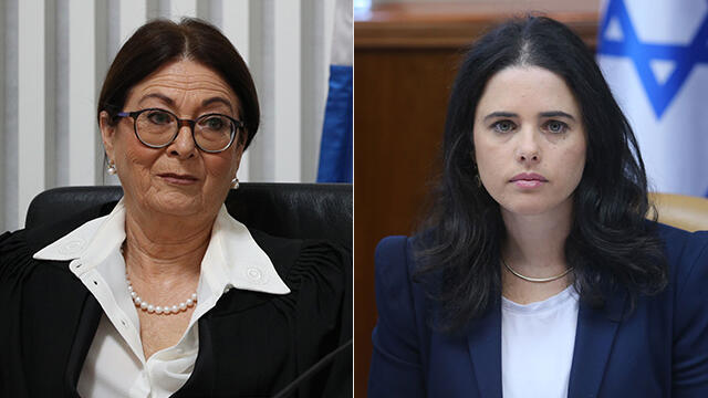 Justice Minister Ayelet Shaked (R) and Esther Hayut