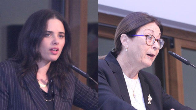Justice Minister Shaked (L) and Chief Justice Hayut presented their opposing views on the judiciary