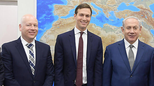Prime Minister Netanyahu, right, with Jared Kushner and Jason Greenblatt