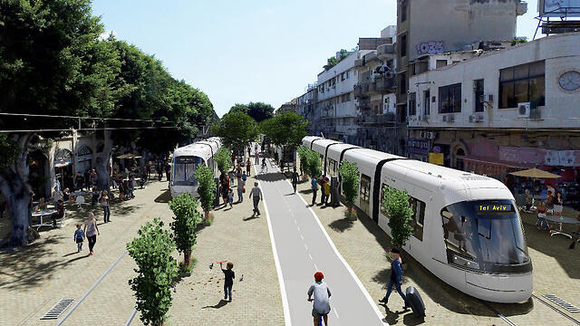 Наземный участок "красной" линии метротрамвая в Яффо (компьютерная графика)