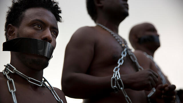 African asylum seekers protesting outside the Knesset
