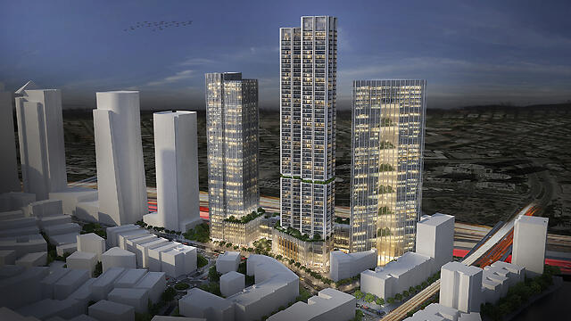 Проект нового района в Рамат-Гане. Графика: "Яшир адрихалим"/"Дира лехаскир" (הדמיה: ישר אדריכלים ודירה להשכיר) Проект нового района в Рамат-Гане. Графика: "Яшир адрихалим"/"Дира лехаскир"