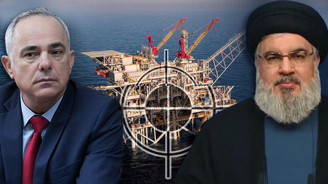 Energy Minister Yuval Steinitz (L) and Hezbollah Secretary-General Nasrallah