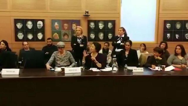 MK Zoabi (center) before being removed by ushers from the Education Committee meeting