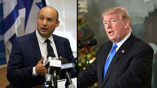 Education Minister Bennett (L) said not annexing the West Bank under the Trump administration would be considered a failure (Photo: Motti Kimchi, AFP) Education Minister Bennett (L) said not annexing the West Bank under the Trump administration would be considered a failure