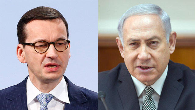 Polish PM Mateusz Morawiecki (L) and Israeli PM Benjamin Netanyahu (צילום: אמיל סמלן, רויטרס) Polish PM Mateusz Morawiecki (L) and Israeli PM Benjamin Netanyahu