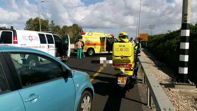 The scene of the accident, where an IDF officer is suspected of drunkenly hitting and killing an elderly man and then escaping (צילום: תיעוד מבצעי מד"א) The scene of the accident, where an IDF officer is suspected of drunkenly hitting and killing an elderly man and then escaping