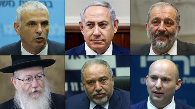Top L-R: Moshe Kahlon, PM Netanyahu and Aryeh Deri. Bottom L-R: Yaakov Litzman, Avigdor Lieberman and Naftali Bennett (צילום: אוהד צויגנברג, אלכס קולומויסקי, רויטרס) Top L-R: Moshe Kahlon, PM Netanyahu and Aryeh Deri. Bottom L-R: Yaakov Litzman, Avigdor Lieberman and Naftali Bennett