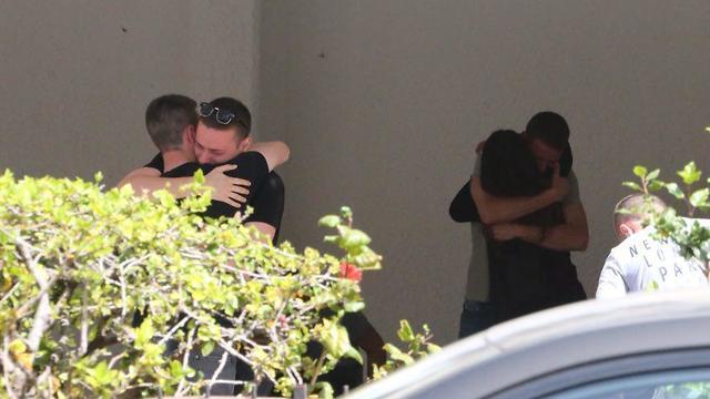 Strug's friends outside the family's Givatayim residence