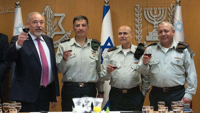 L to R: Lieberman, Mordechai, Abu Rokon and Eisenkot