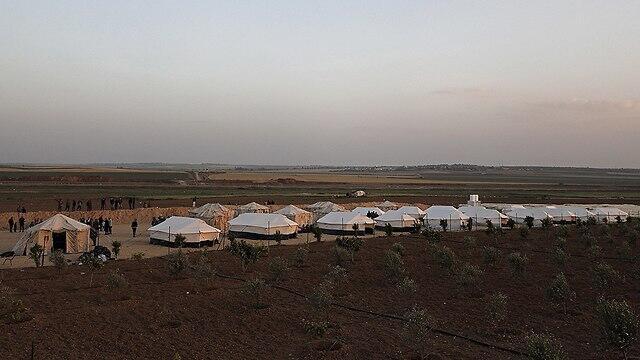 Tent encampments set up by the border