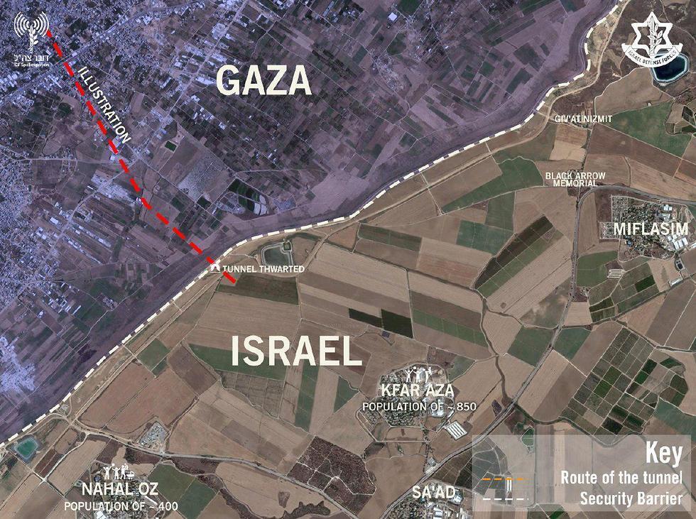 Aerial photograph of the Hamas tunnel destroyed