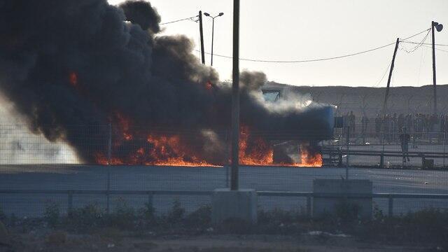 A fire in the Kerem Shalom border crossing Monday