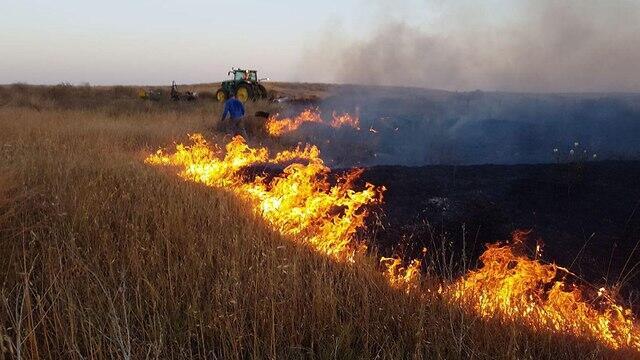 Field on fire from incendiary kite near Be'eri Forest