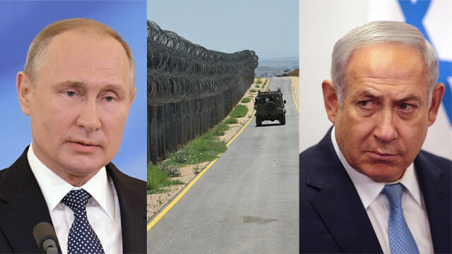 Russian President Putin; the Israel-Syria border; Prime Minister Netanyahu (צילום: MCT, אביהו שפירא, EPA) Russian President Putin; the Israel-Syria border; Prime Minister Netanyahu