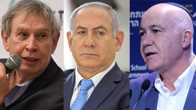 L to R: Former Mossad director Tamir Pardo, Prime Minister Benjamin Netanyahu and former Shin Bet director Yoram Cohen
