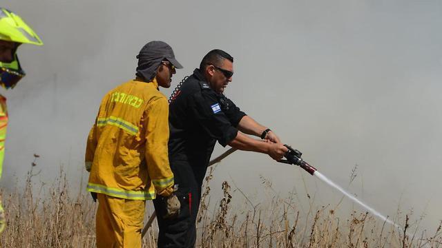 Battling a fire in Nahal Oz on Friday