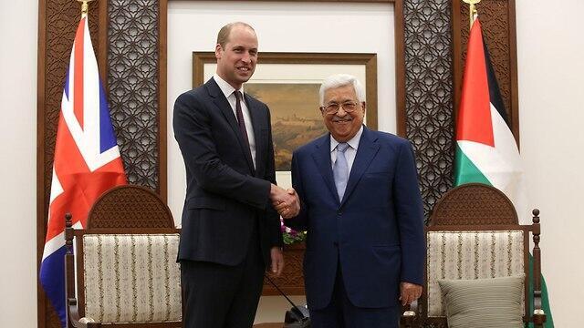 Prince William with PA President Mahmoud Abbas