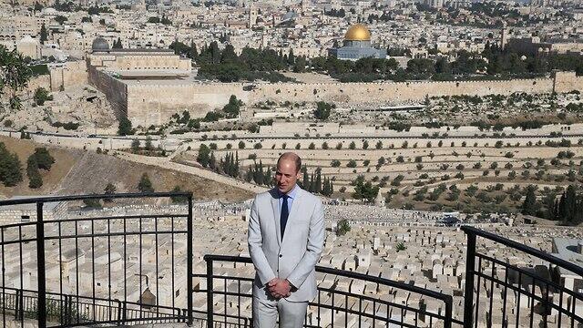 Prince William at an observation post on the Mount of Olives, overlooking Jerusalem