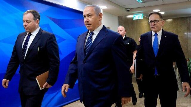 Prime Minister Netanyahu arrives for the weekly cabinet meeting