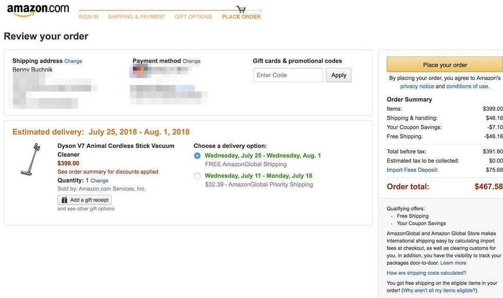 Пример заказа