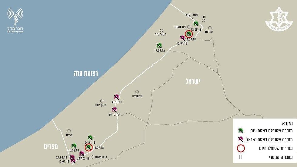 Карта туннелей, подвергшися удару сегодня ночью. Фото: ЦАХАЛ